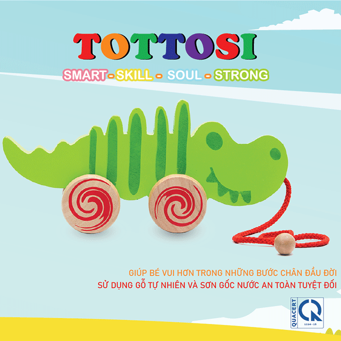 Xe kéo Cá sấu đồ chơi gỗ cho bé trong độ tuổi tập đi hiệu Tottosi