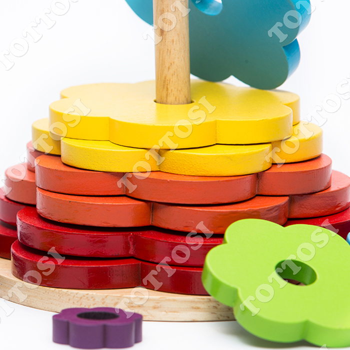 Kim tự tháp hoa, đồ chơi tre em bằng gỗ sáng tạo với nhiều màu sắc