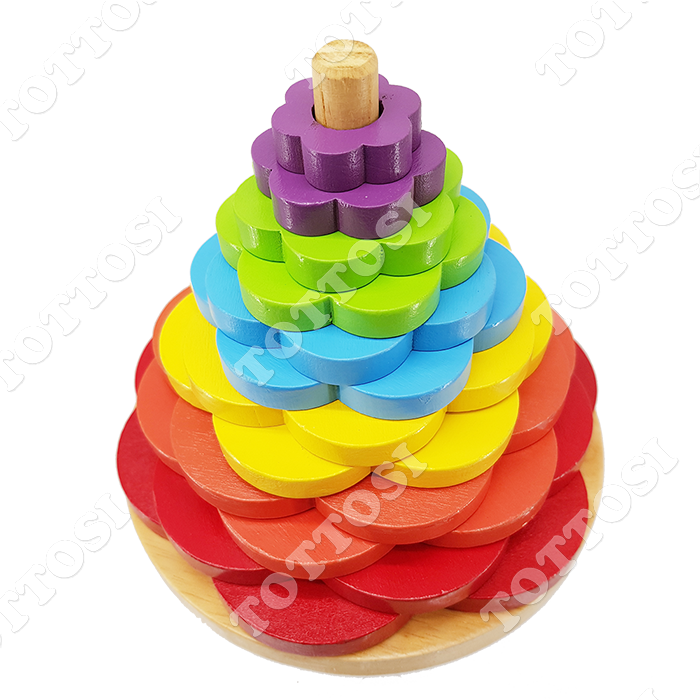 Kim tự tháp hoa, đồ chơi tre em bằng gỗ sáng tạo với nhiều màu sắc