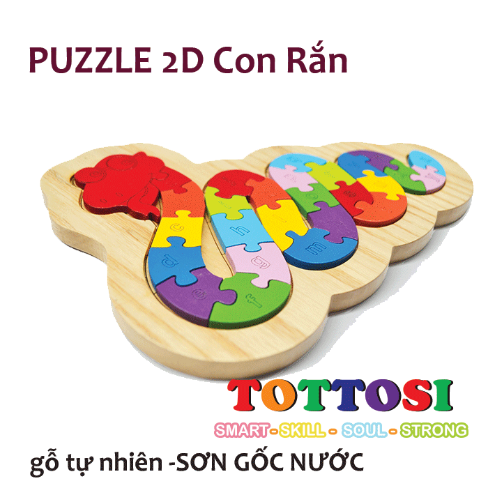 Đồ chơi trẻ em puzzle 2D con Rắn bằng gỗ rất an toàn cho bé 3+