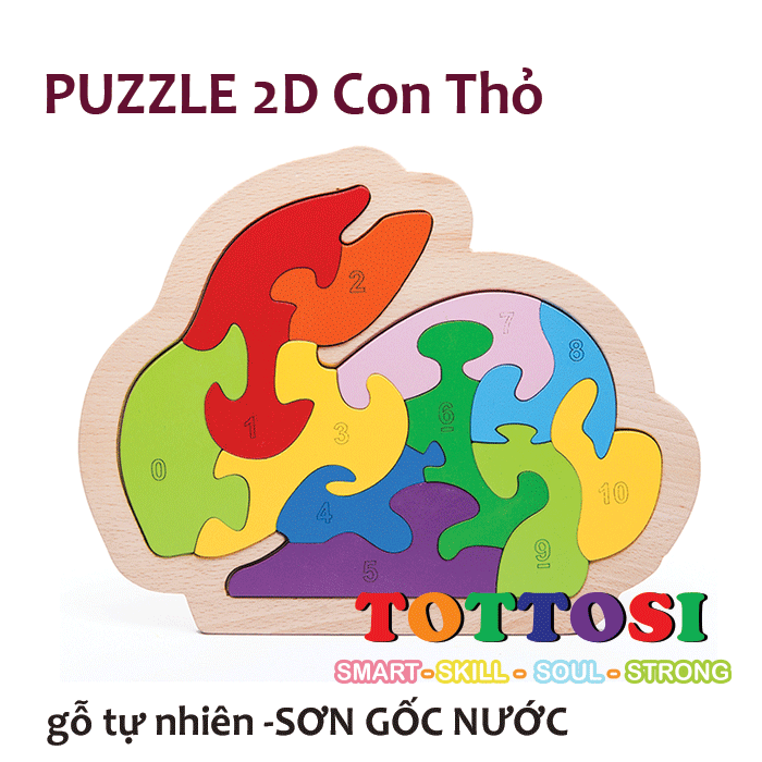 Đồ chơi trẻ em puzzle 2D con Thỏ bằng gỗ rất an toàn cho bé 3+