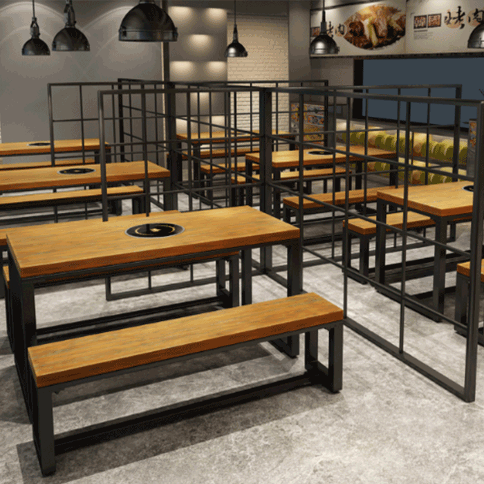 Bộ bàn ăn phù hợp cho nhà hàng chân sắt DBBQ08 chân sắt mặt gỗ ghép veneer